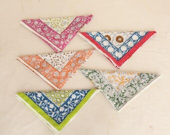 Conjunto de pañuelos de algodón estampados a mano: pañuelo floral estilo boho
