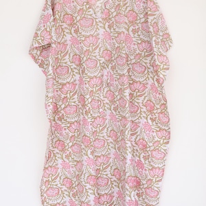 Cotton Kaftan Dress for Women, Hand Block Print Cotton Dress , Relaxed Fit Summer Beach Resort V-Neck Summer Caftan Women image 5