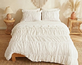 Off White Wrinkle Cotton Duvet Cover Set – DuvetCover with Pillow Shams | Boho Farmhouse Bedroom Decor | Soft Lightweight minimalist Bedding
