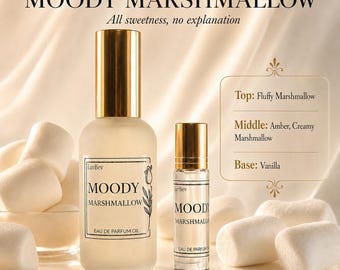 Moody Marshmallow - Perfume Oil: Sweet Marshmallow Vanilla Gourmand Cozy Dessert Fragrance
