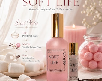 Soft Life - Aceite perfumado: Dulce fragancia gourmand de vainilla, malvavisco, azúcar glas y chicle.