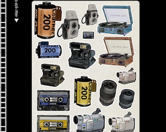 RetroMedia – Vintage Digital Sticker Pack for Journals, Planners & Scrapbooking | Printable Retro Stickers | Instant Download