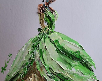 Peinture abstraite originale de la princesse Tiana et de la grenouille : peinture texturée de style pop art