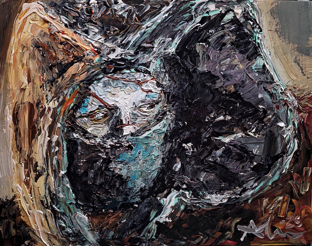 Frankenstein Portrait Painting, Abstract Textured Artwork (11x14 Inches ...