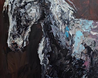 Pintura texturizada de caballo, obra de arte original: arte animal estilo pop art, 11 x 14 pulgadas.