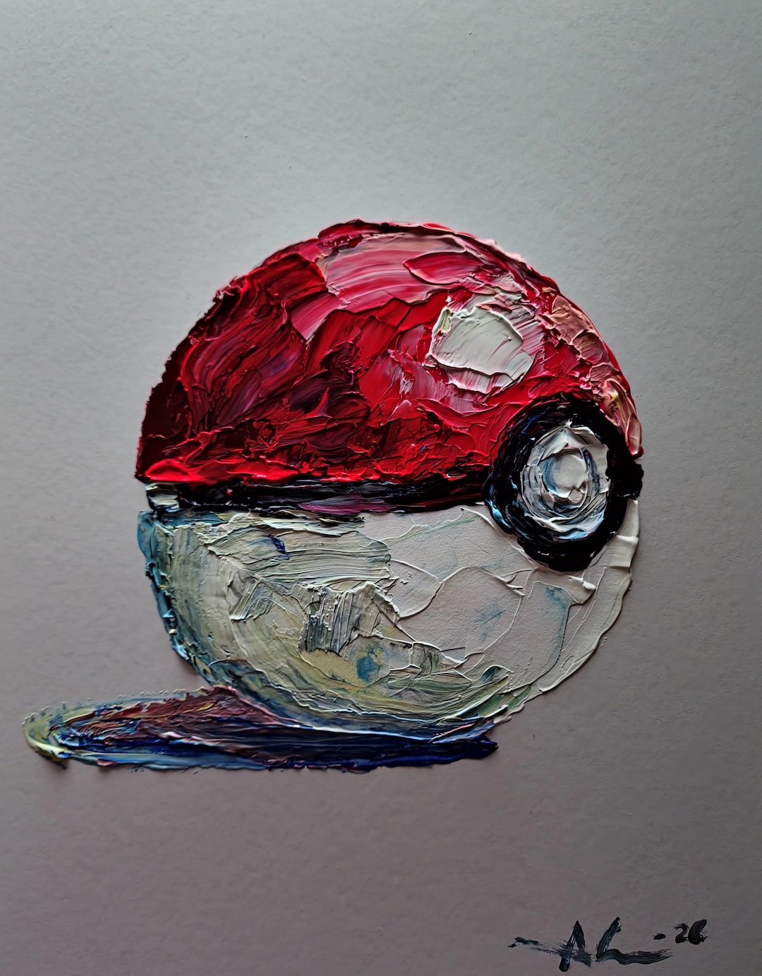Original Painting Pokeball Abstract Pokémon Textured Palette Knife ...