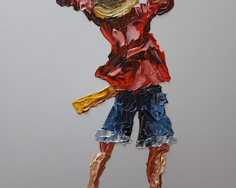 Luffy, één stuk, anime, getextureerde pop-art paletmesschilderij (11 x 14 inch)