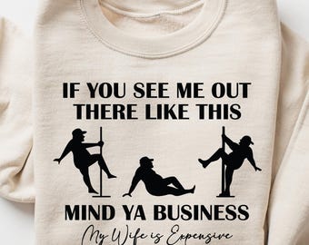 Humorous Husband Sweater, Funny Meme Tshirt, Sarcastic Quote T-Shirt, Funny Stripper Dance Gift, Wife Is Expensive Tee, Retro Gag Crewneck