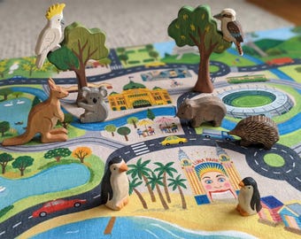 Alfombra de juego de Melbourne, mapa ilustrado de la ciudad, alfombra con forma de coche de juguete