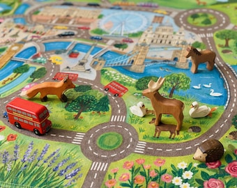 Alfombra de juego de Londres, alfombra con mapa ilustrado de la ciudad, juego sin pantallas