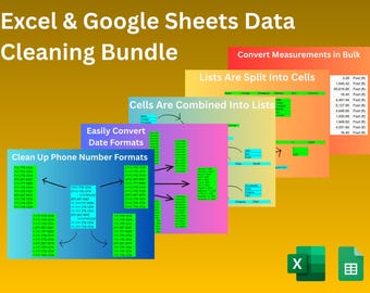 Paket med mallar för datarensning i Excel och Google Sheets (digital nedladdning)