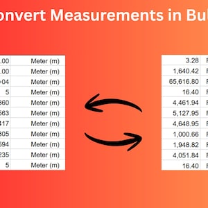 May include: An image with the text "Convert Measurements in Bulk" on a gradient background. Two tables show conversions between meters and feet. The left table lists meters, and the right table shows the equivalent in feet.