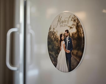 Custom NFC 3" Round Photo Fridge Magnet with NFC Tag | Save the Date Favor