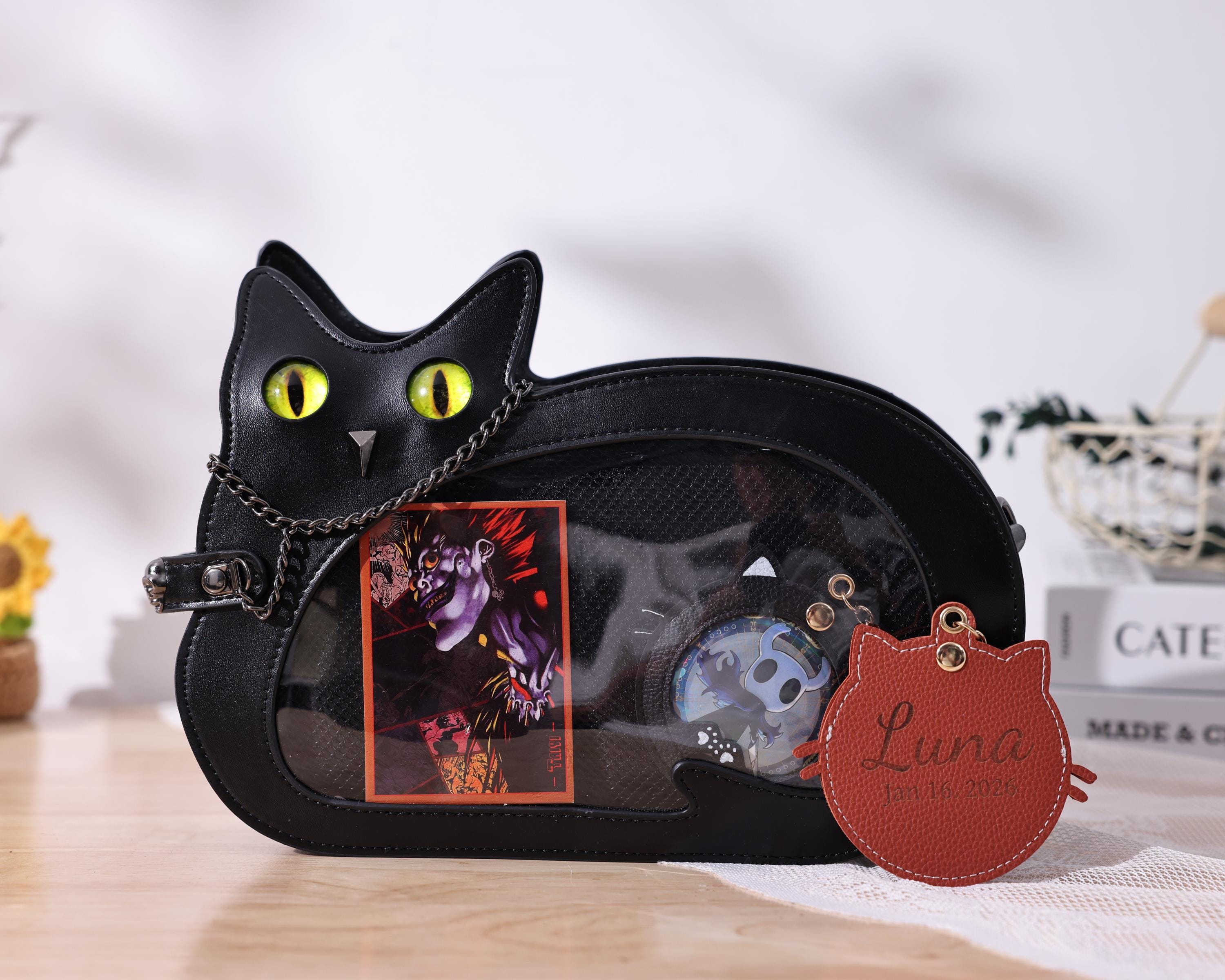 Black Cat Punk Y2K Ita Crossbody Bag With Clear Display Window