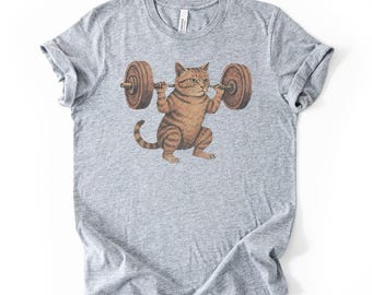 Funny Cat Weightlifting Gym Workout Graphic T-Shirt