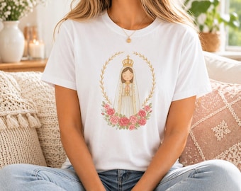 T-shirt Our Lady of Fatima, schattig katholiek T-shirt voor dames en meisjes