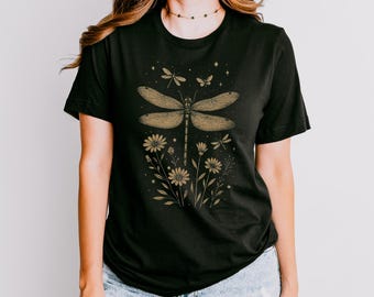 Dragonflies Insect Flowers Cottage Goblin Core Graphic T-Shirt