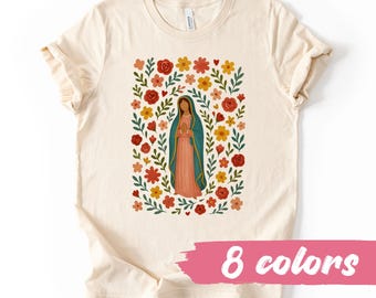 Our Lady of Guadalupe Flower Art Catholic Women's Graphic T-Shirt