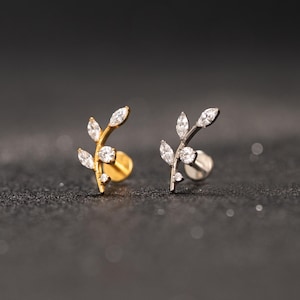 Implant Grade Titanium Olive Leaf Internally Threaded Flat Back Stud Earrings