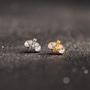 Implant Grade Titanium Bee Threadless Push Pin Labret Flat Back Earring