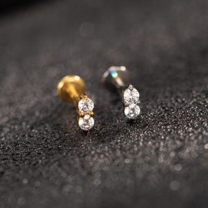 Titanium Two Stones Threadless Push Pin Labret Flat Back Earring