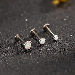 Titanium Bezel Fire Opal Threadless Push Pin Labret Flat Back Earring