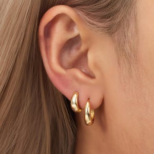 Chunky Hoop Earrings, Sterling Silver Tapered Huggies, Gold or Silver