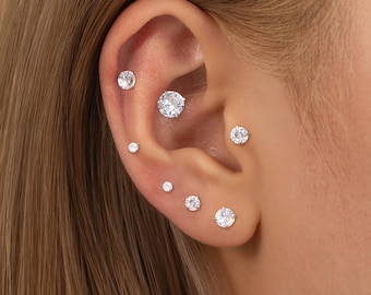 Titanium Small CZ Screw Back Flatback Stud Earrings