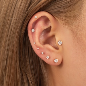 Titanium Tiny CZ Threadless Push Pin Labret Flat Back Earring
