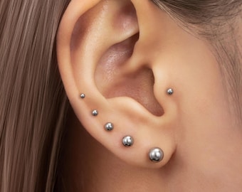 Orecchino labret piatto in titanio con piccola sfera senza filettatura, 20g/18g/16g
