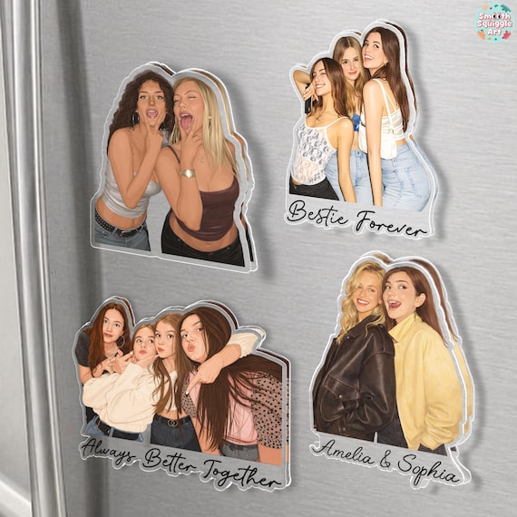 Personalized Besties Photo Portrait Magnets, Custom Best Friend Fridge Magnet, Acrylic BFF Picture, Galentines Day Gift, Sister Gifts