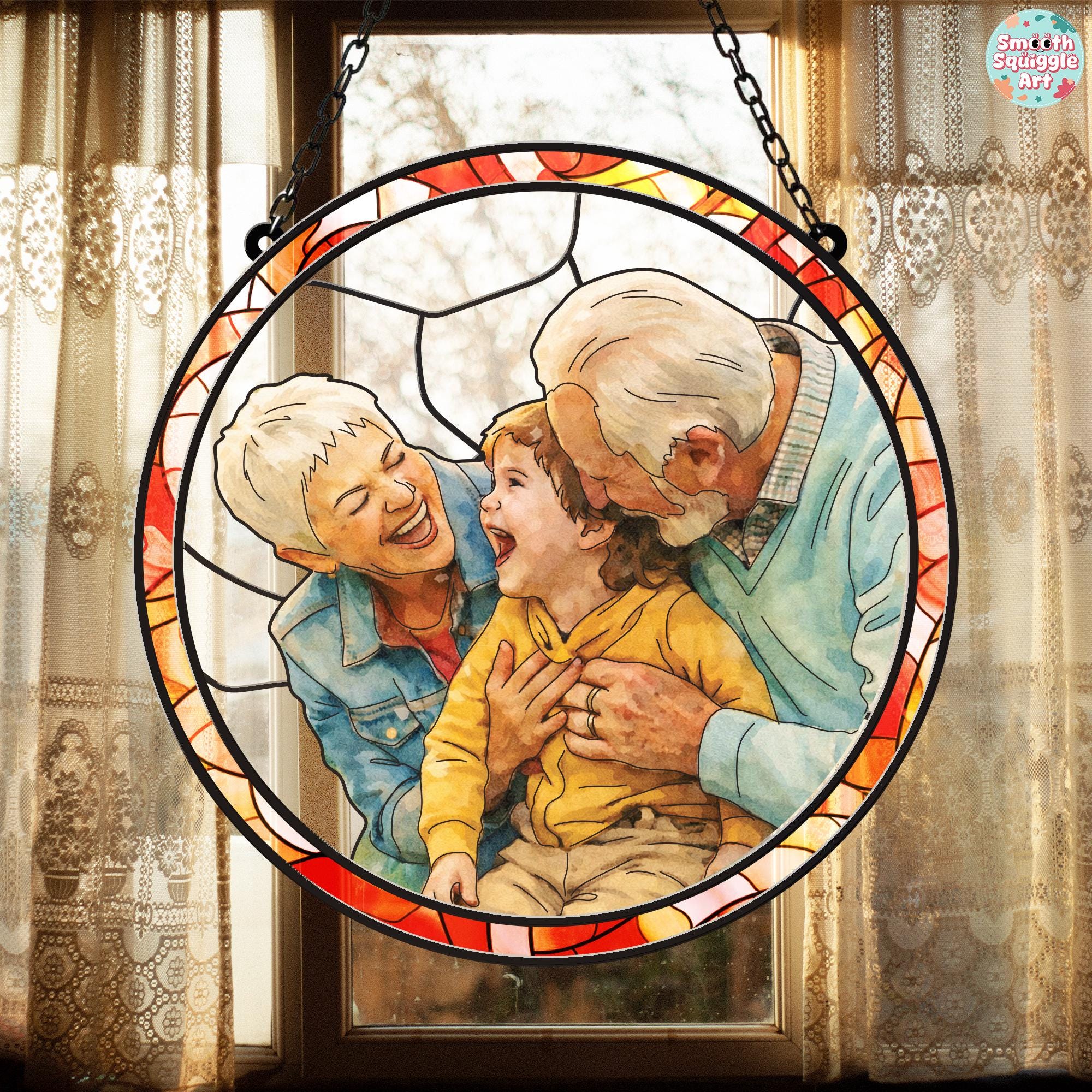 Personalized Family Portrait Stained Glass Suncatcher, Gift for Mom ...