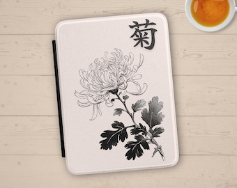 Custodia per Kindle con design floreale, copertina Kindle con fiori giapponesi / Estetica botanica / Stile giapponese / Crisantemo