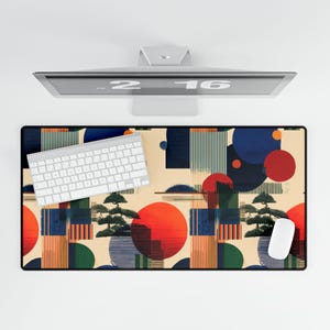 Japanische Muster Schreibtischmatte, Kimono Stil Schreibtischunterlage | Luxuriöse ästhetische Schreibtischeinrichtung | Traditionelles Japanisches Textildesign - Kiefernbaum