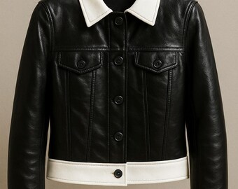 Chaqueta de cuero estilo motero para mujer - Abrigo de cuero genuino a medida para mujer - Chaqueta de cuero artesanal para mujer - Chaqueta de cuero elegante para mujer