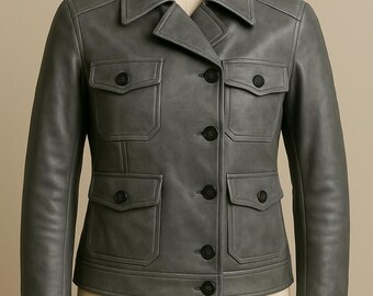 Women's Grey Leather Jacket-Women's Premium Leather Coat-Handmade Leather Coat For Women-Women's Classic Real Leather Jacket-Gift For Her