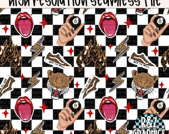 Retro Collage Seamless File | Leopard | 8ball | Rad | Checkered