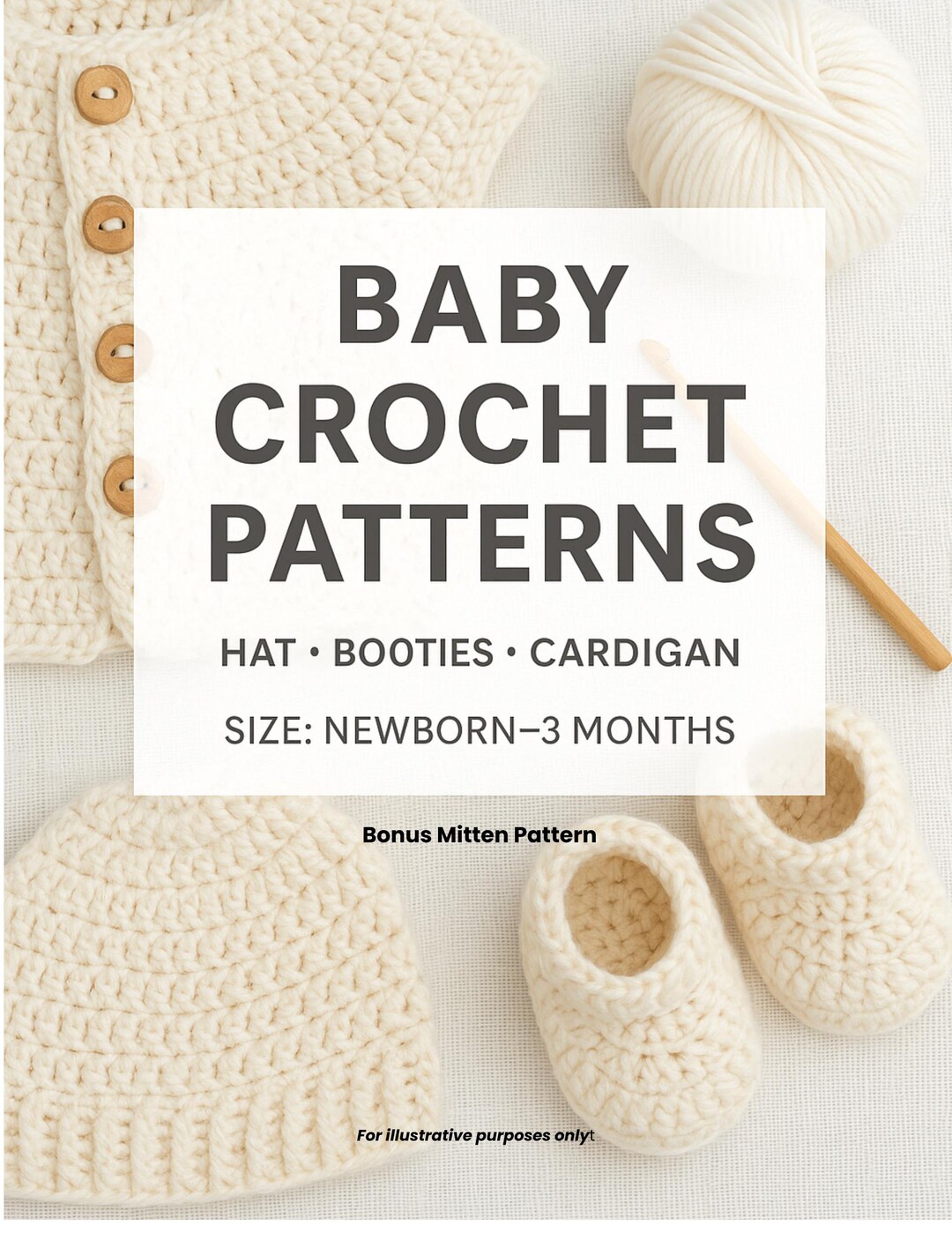Printable Baby Crochet Patterns Workbook Hat Booties Cardigan & Mittens