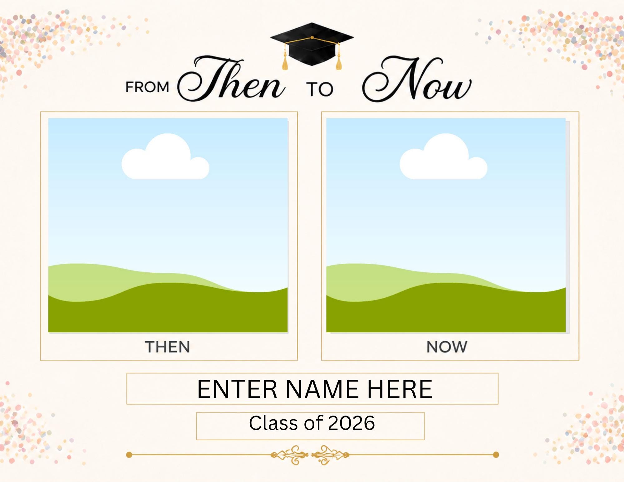 11x8.5 Editable Graduation Landscape Template | Then and Now | Upload ...