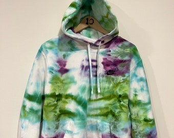 Hand dyed hoodie / purple and green / tie dye hoody / ice dye sweatshirt
