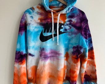 Hand dyed hoodie / orange, turquoise, purple / tie dye hoody / ice dye sweatshirt