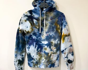 Hand dyed hoodie / navy and amber / tie dye hoody / ice dye sweatshirt / ready to ship