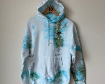 Hand dyed hoodie / kelly green, turquoise, gray / tie dye hoody / ice dye sweatshirt / ready to ship