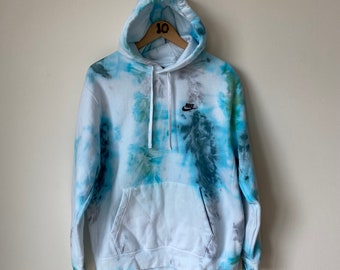 Hand dyed hoodie / green, turquoise, gray / tie dye hoody / ice dye sweatshirt