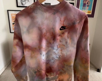 Hand dyed crewneck sweatshirt / terracotta pinks tans grey / tie dye crewneck / unique custom ice dyed sweatshirt