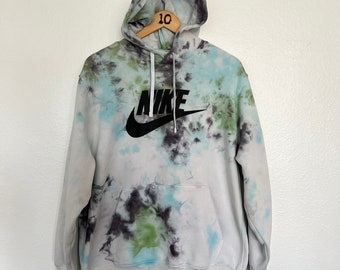 Hand dyed hoodie / green and black and blue / tie dye hoody / ice dyed sweatshirt