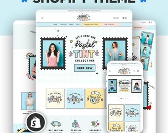 Szablon strony internetowej Blue Pastel Fashion | Motyw Shopify Streetwear | Niestandardowy sklep internetowy + banery Canva