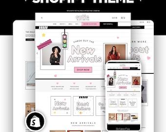 Szablon strony internetowej butiku modowego | Motyw Shopify Streetwear | Czarno-różowo-biały wzór