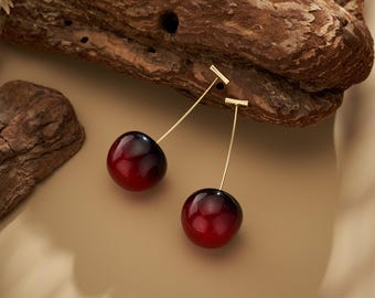 Jane West | 2 STUKS Threadless Push-In Drop Earring Big Cherry