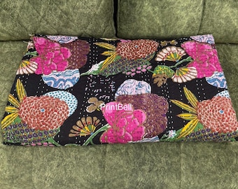 Floral Print Indian Kantha Quilt Bohemian Kantha Quilts Handmade Quilts Indian Kantha Throw Blanket Bedspread Quilting Bed Cover,